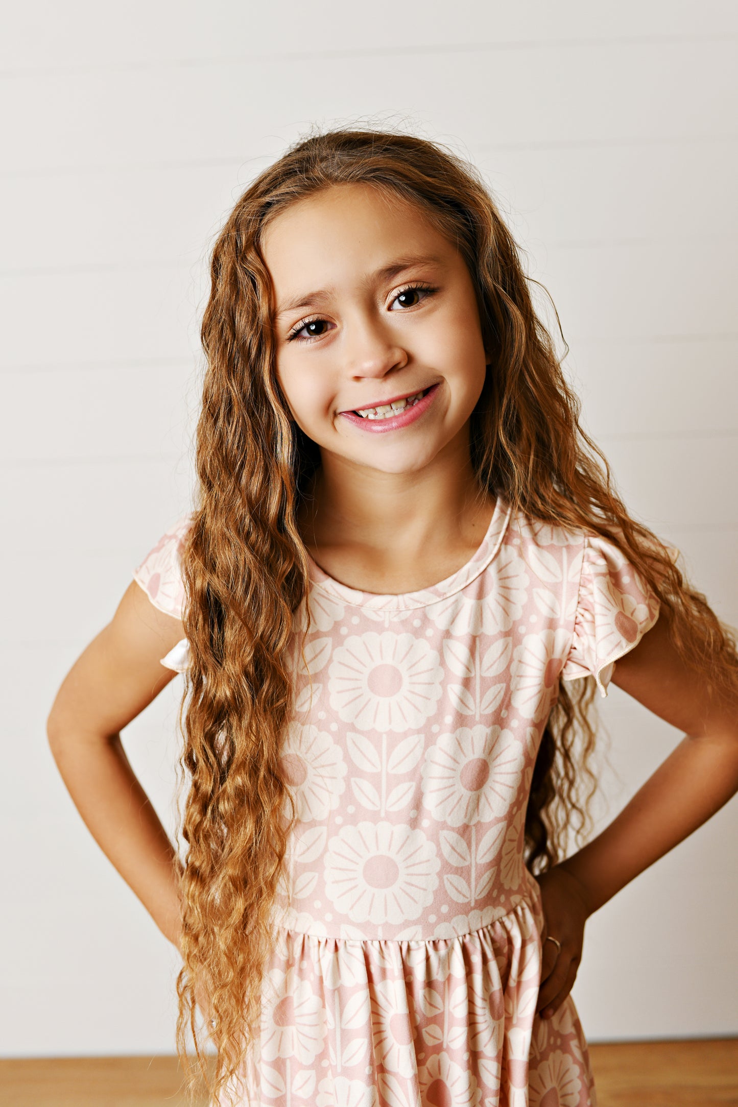 Emma Blush Floral Flutter Dress