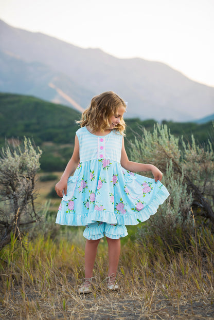 Light Blue Ruffle Short Set