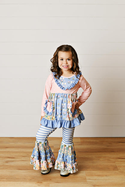 Lucy Blue Pink Bow Bell Pant Set