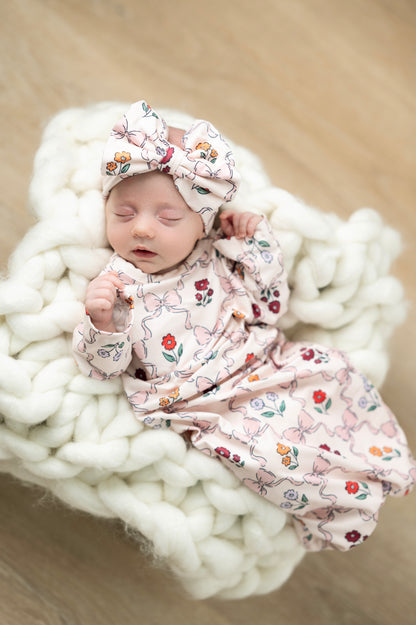 Mod Pink Bow Baby Gown