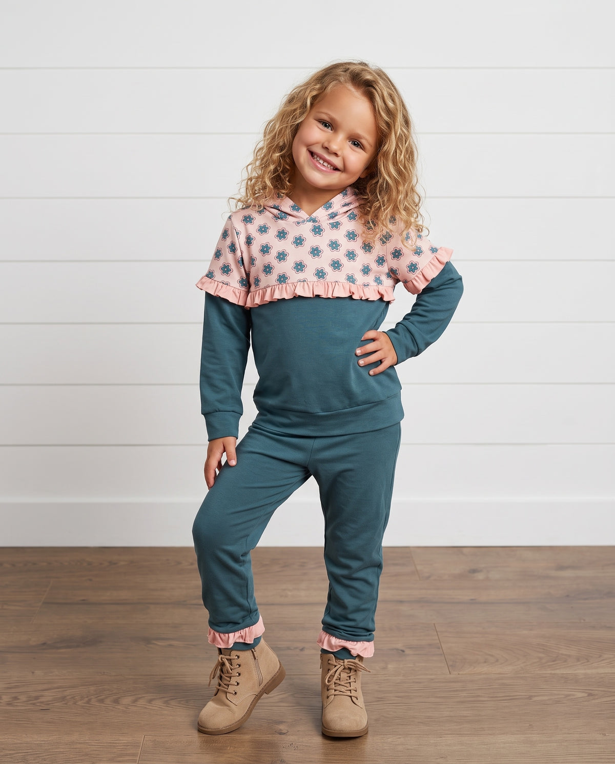 Molly Teal Bloom Hooded Sweat Set