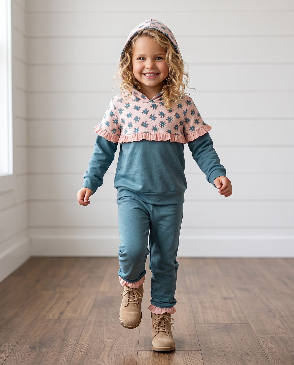 Molly Teal Bloom Hooded Sweat Set