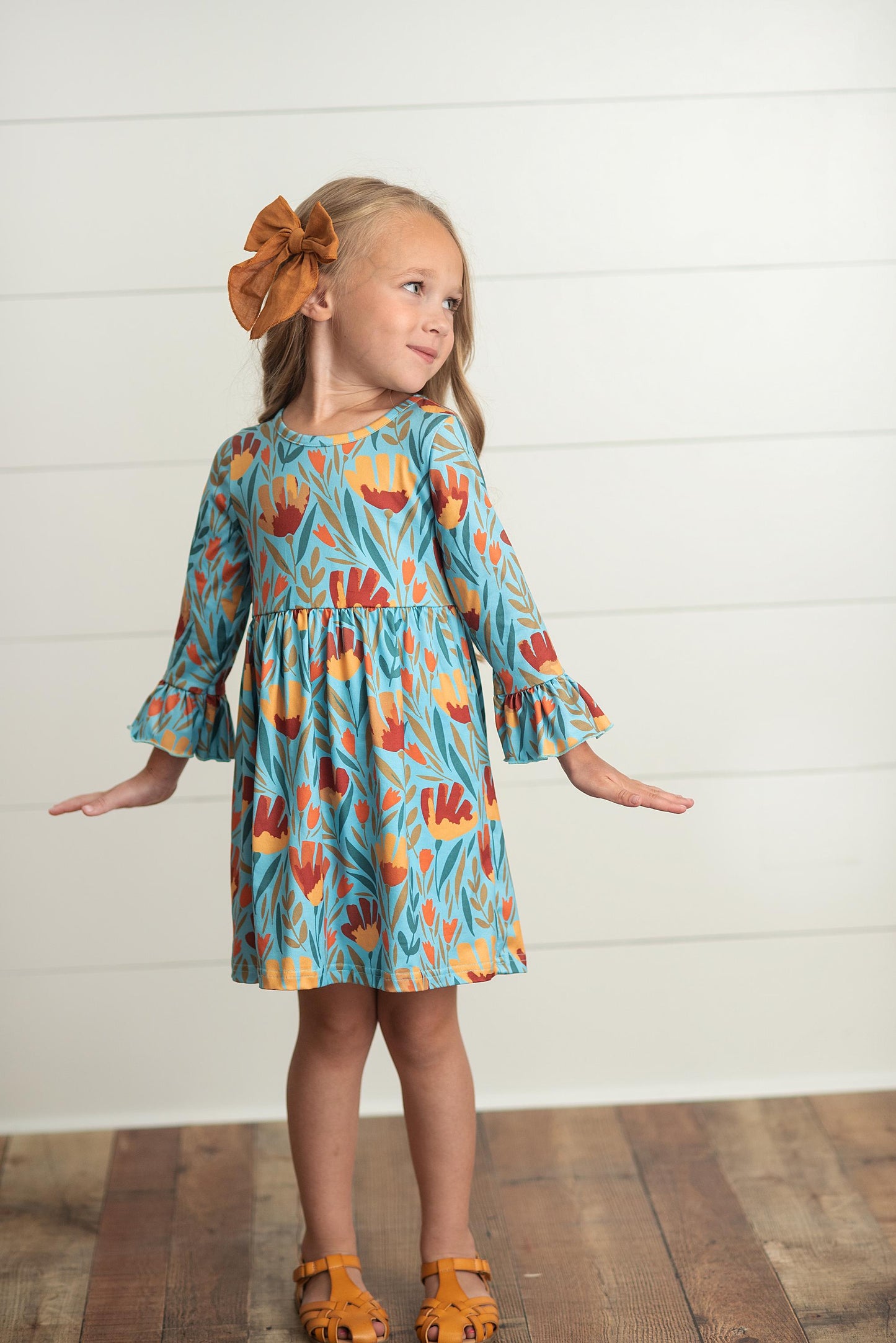 Claire Mustard Teal Floral Dress