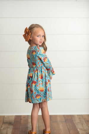 Claire Mustard Teal Floral Dress