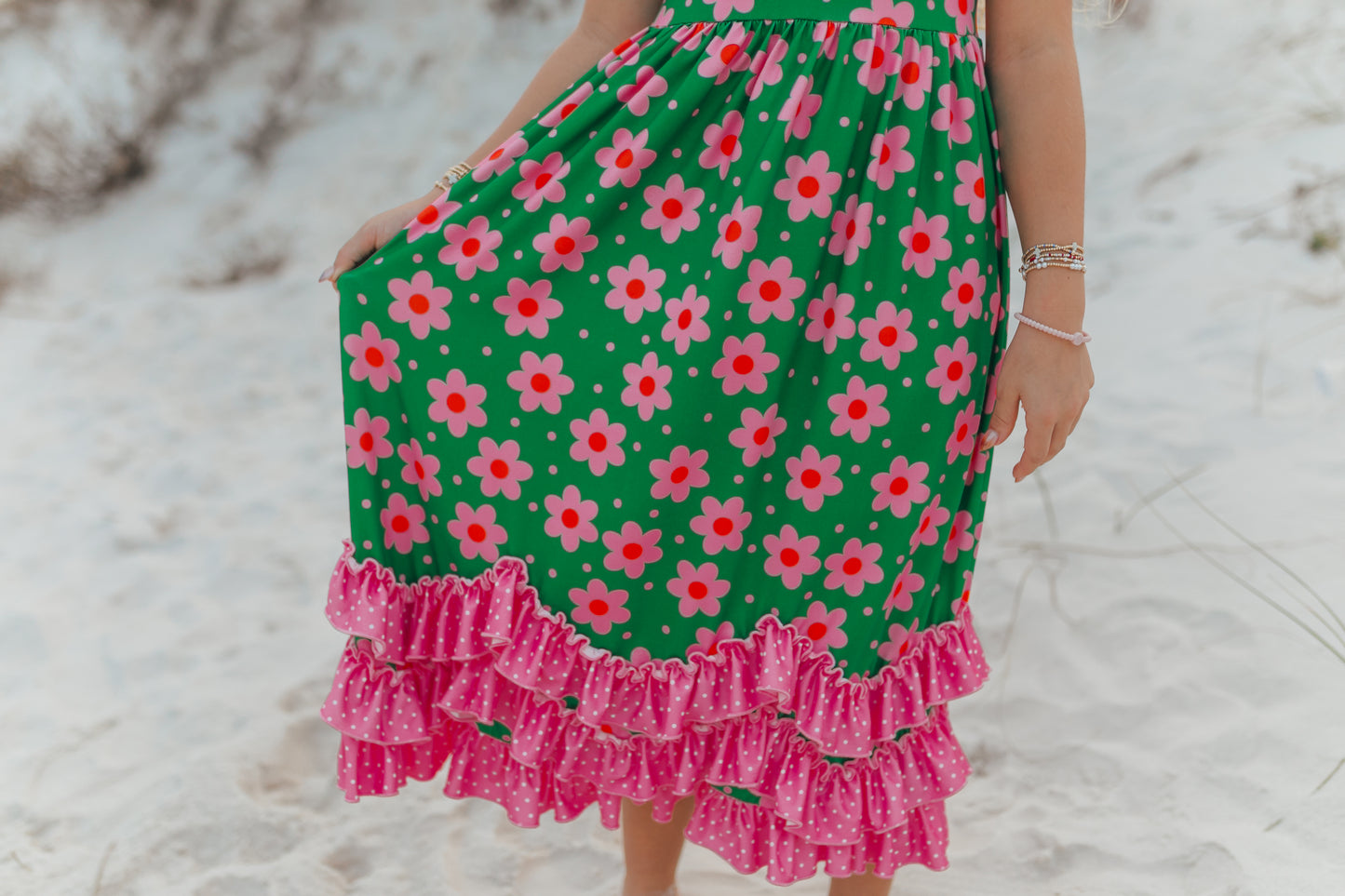 Olivia 3 Ruffle Green Floral Dress