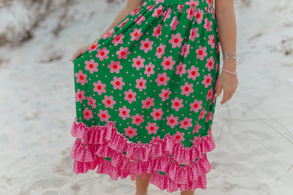 Olivia 3 Ruffle Green Floral Dress