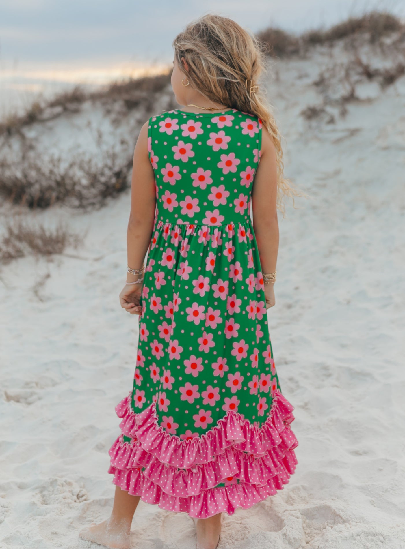 Olivia 3 Ruffle Green Floral Dress