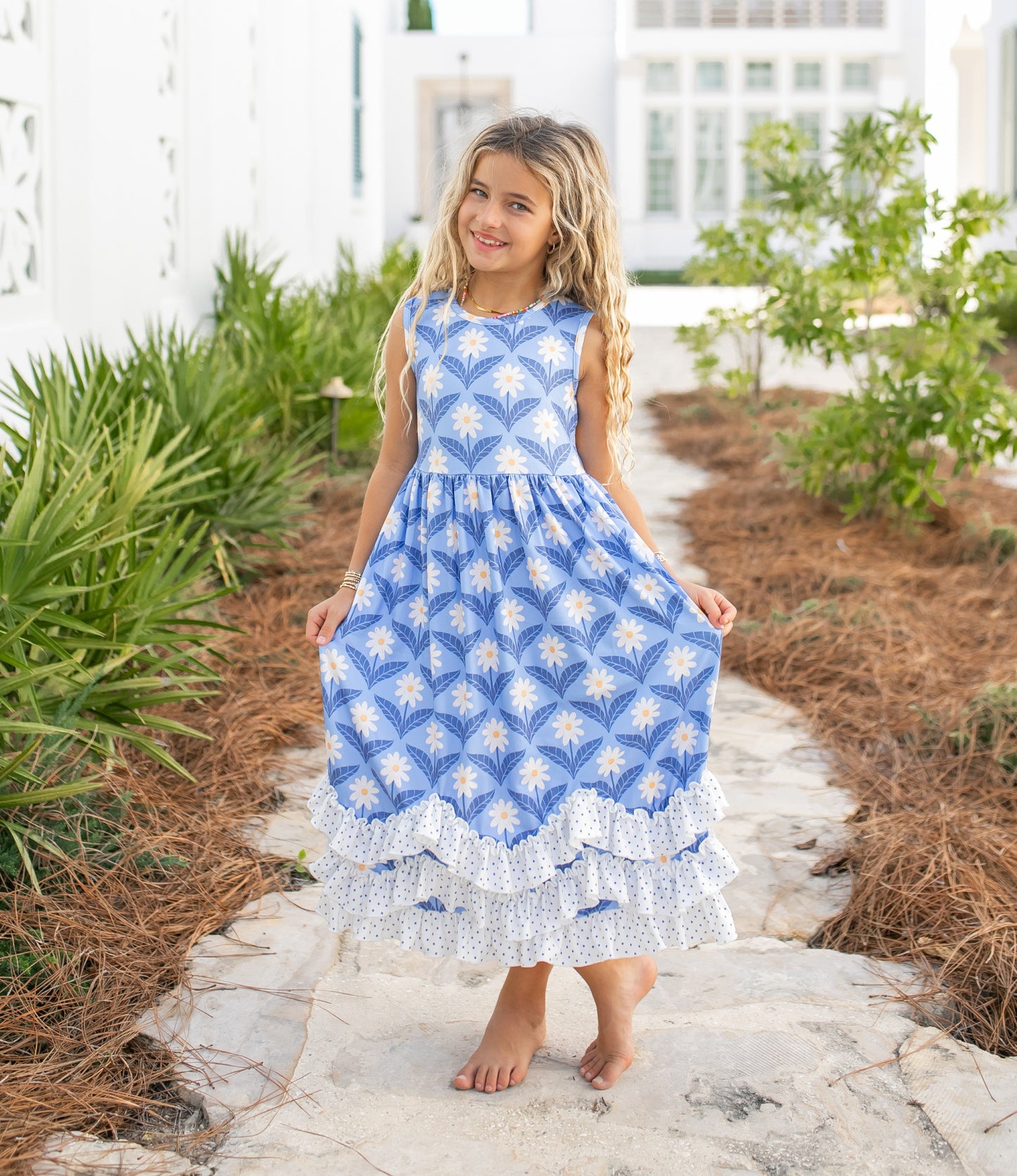 Olivia 3 Ruffle Blue Dress