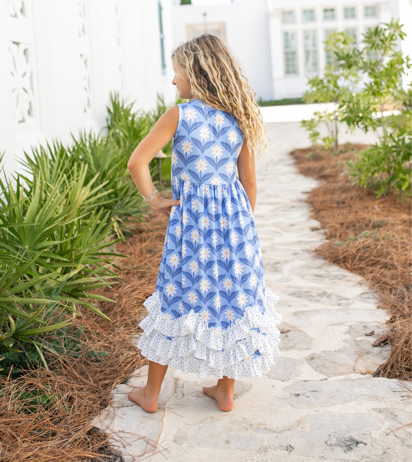 Olivia 3 Ruffle Blue Dress