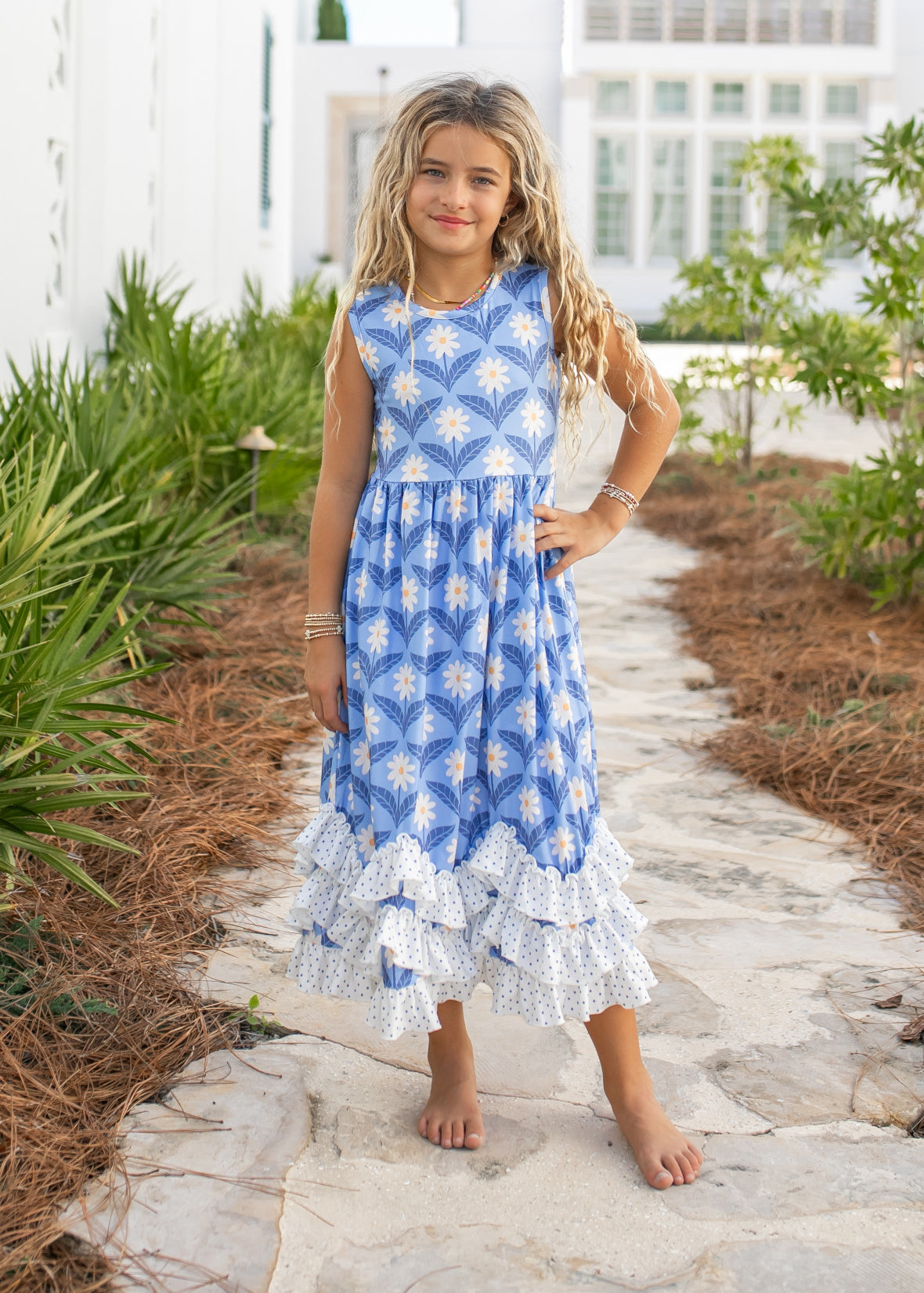 Olivia 3 Ruffle Blue Dress