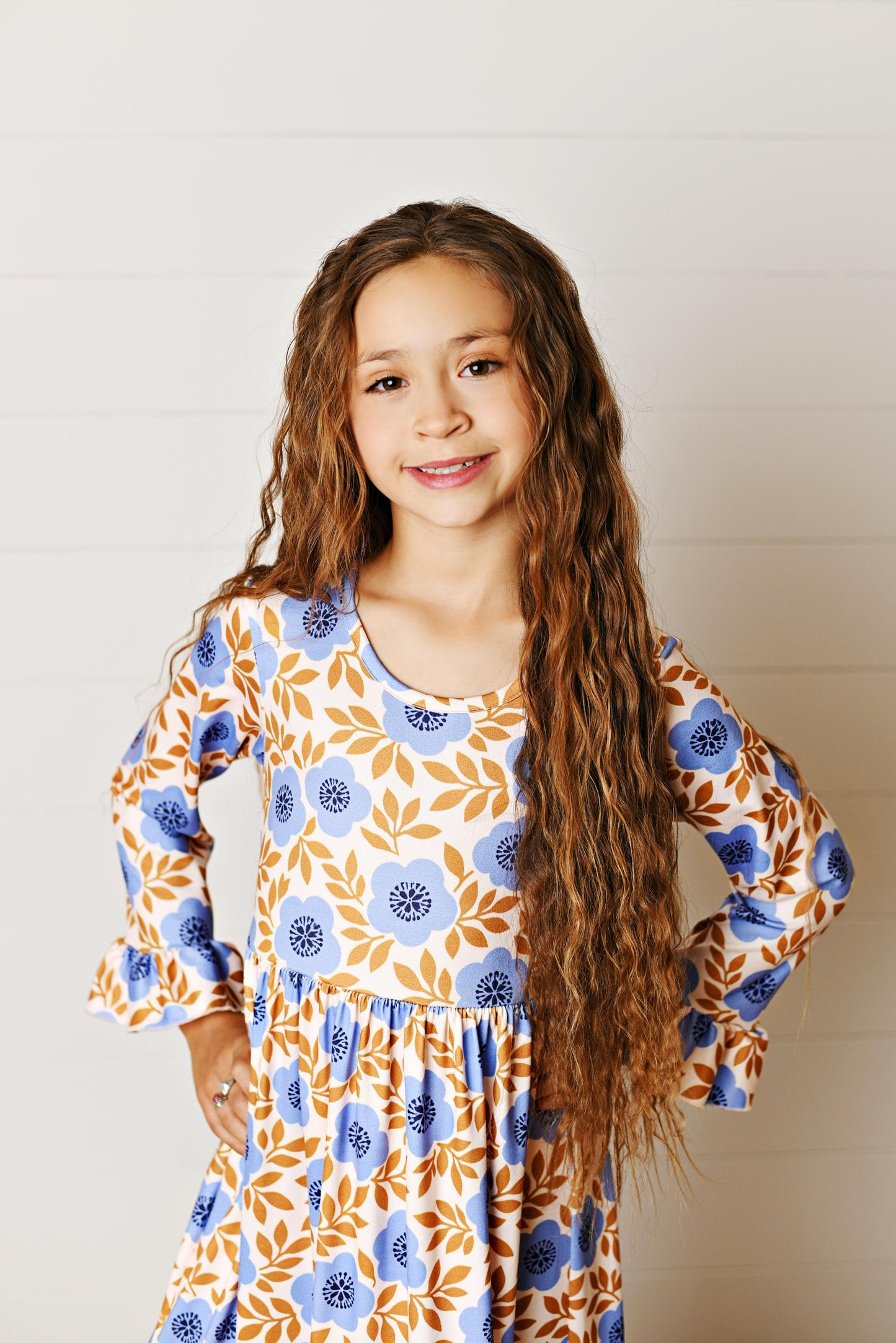 Olivia Periwinkle Heirloom Floral 3 Ruffle Dress