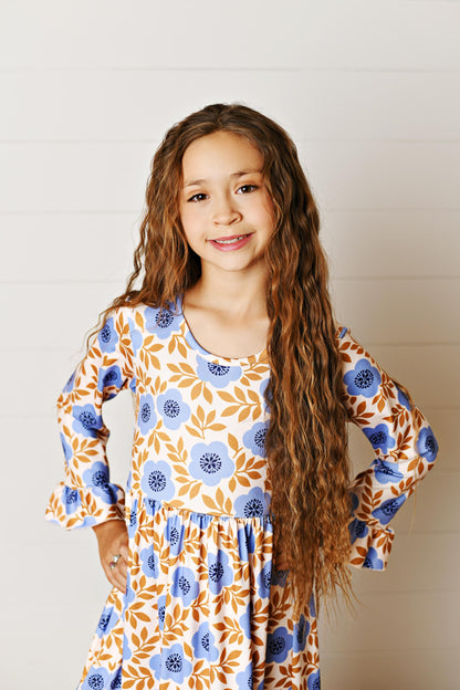 Olivia Periwinkle Heirloom Floral 3 Ruffle Dress