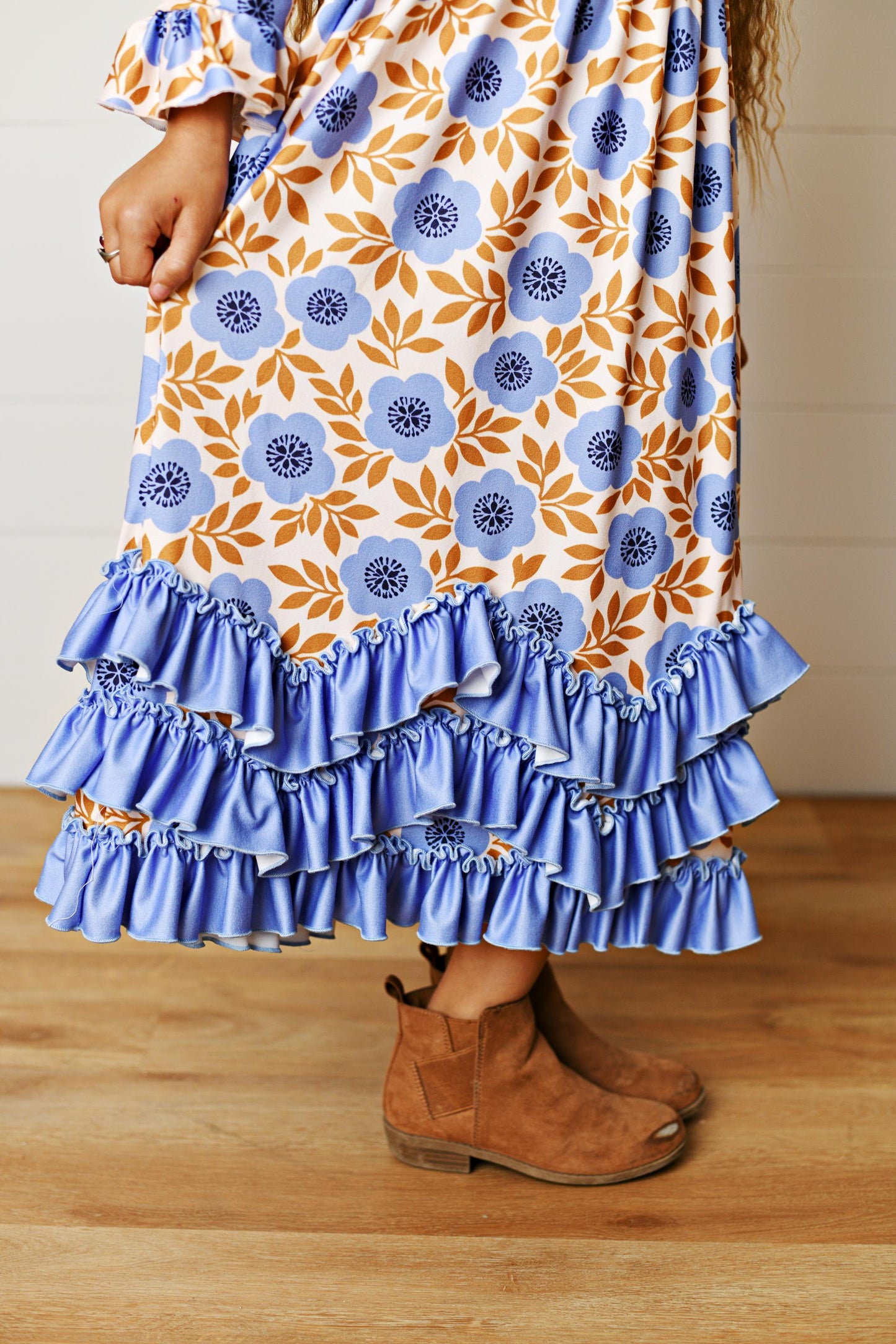 Olivia Periwinkle Heirloom Floral 3 Ruffle Dress