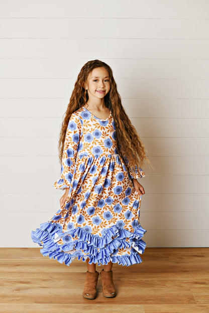 Olivia Periwinkle Heirloom Floral 3 Ruffle Dress