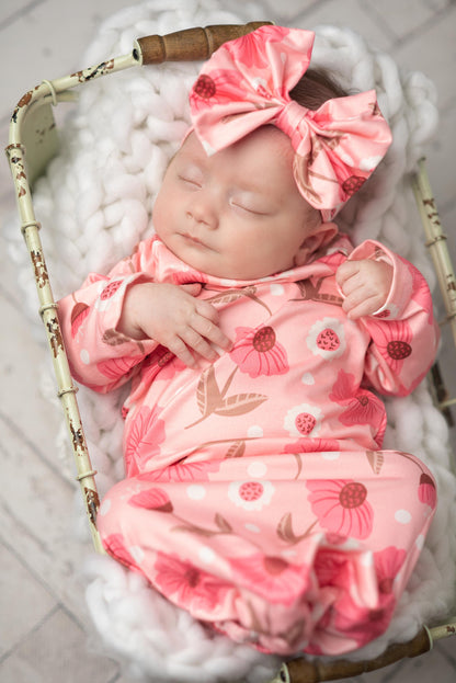 Pink Flower Stem Baby Gown