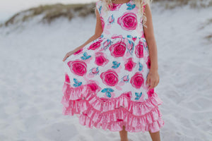 Pink Rose 3 Ruffle Dress