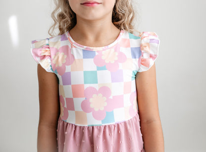 Pink Check Swiss Dot Dress