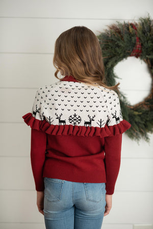 Dark Red Ruffle Sweater