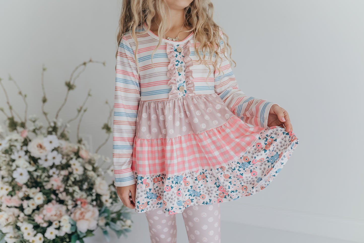 3 Tiered Sand Floral Pant Set