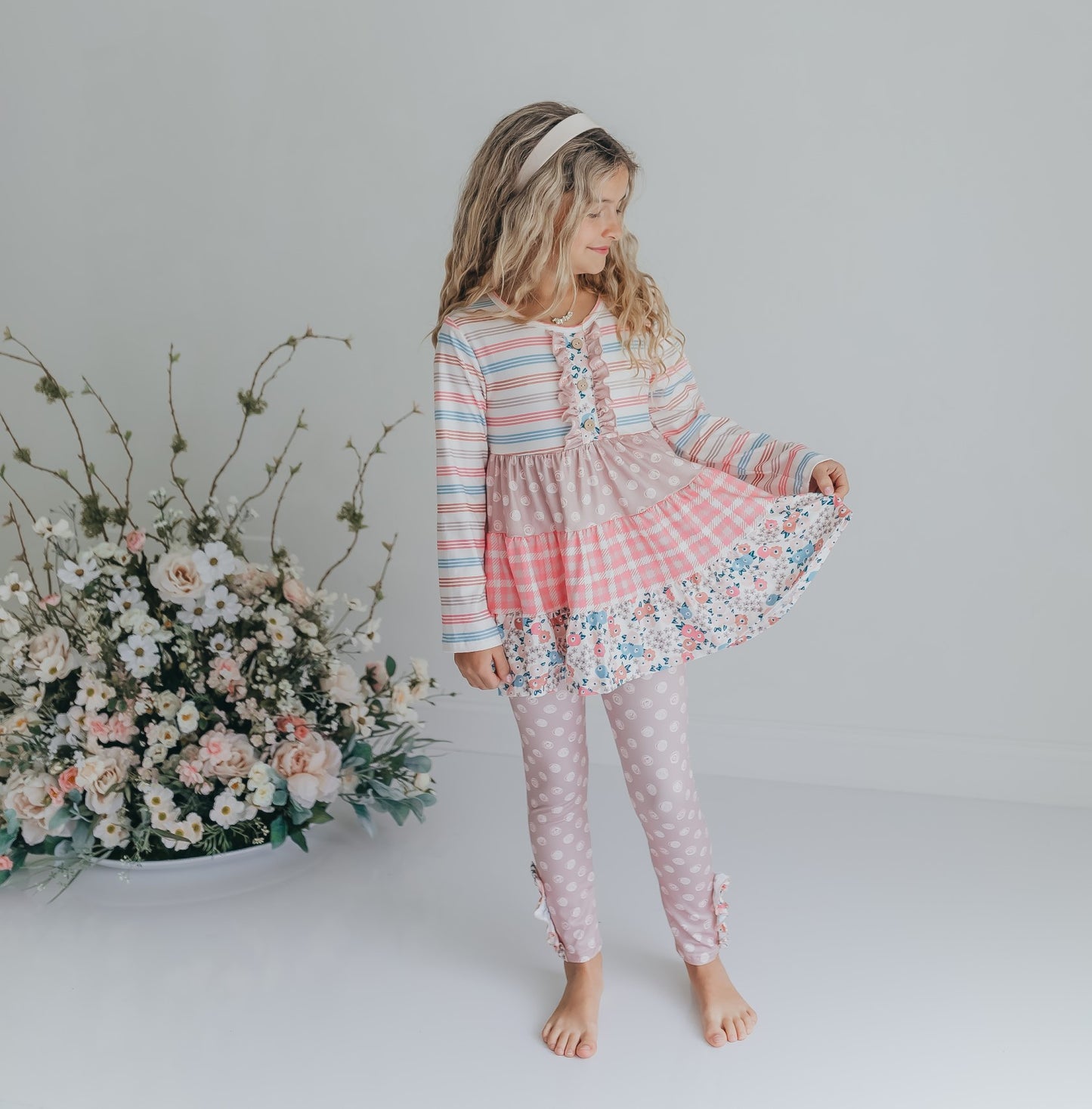 3 Tiered Sand Floral Pant Set