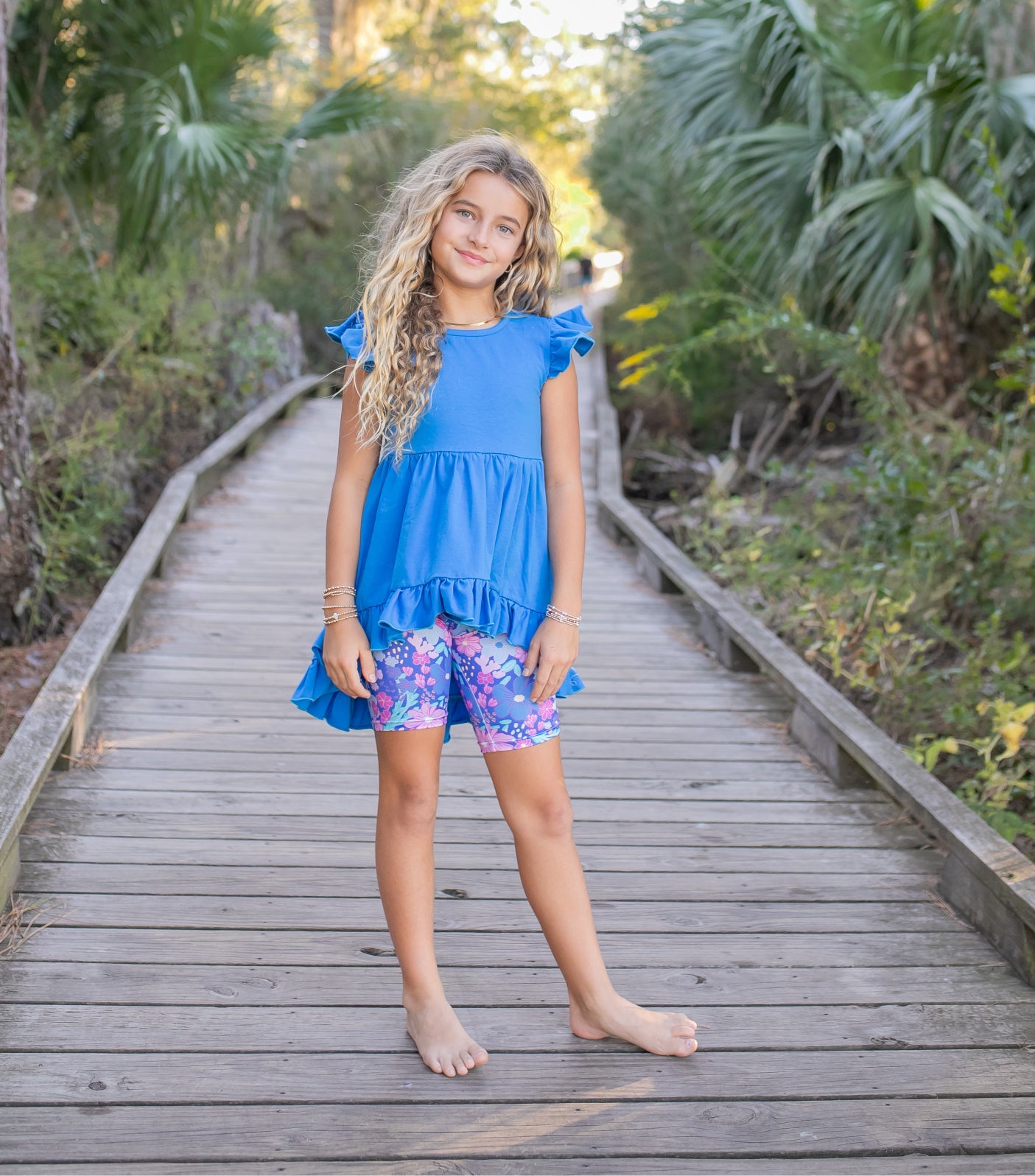 Bright Blue Floral Hi-Lo Short Set