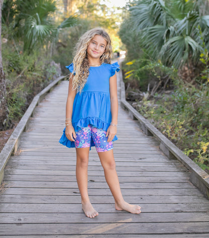 Bright Blue Floral Hi-Lo Short Set
