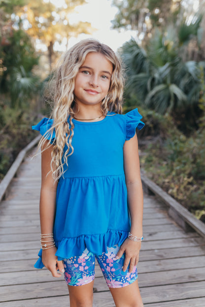Bright Blue Floral Hi-Lo Short Set