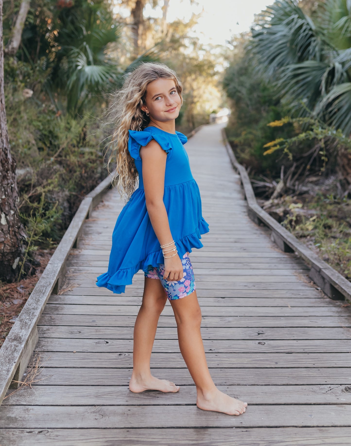 Bright Blue Floral Hi-Lo Short Set