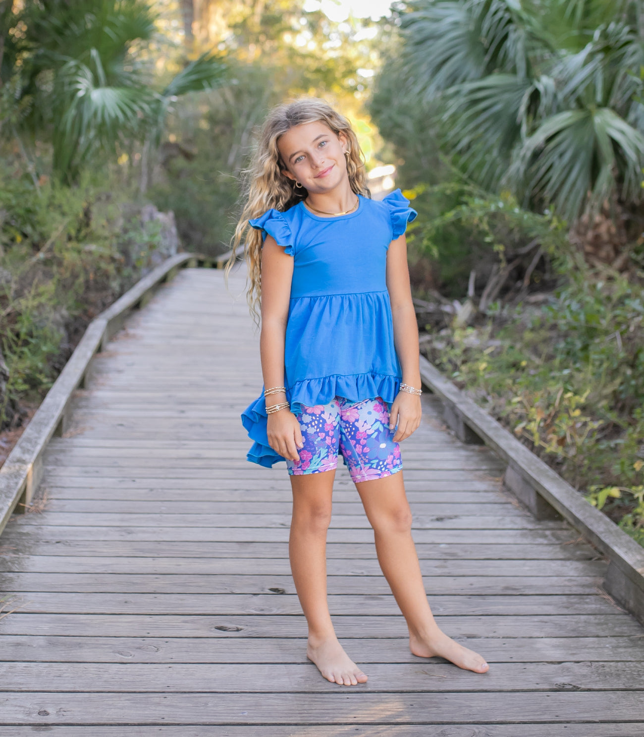 Bright Blue Floral Hi-Lo Short Set