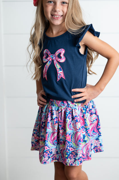 Navy Bow Skort Set