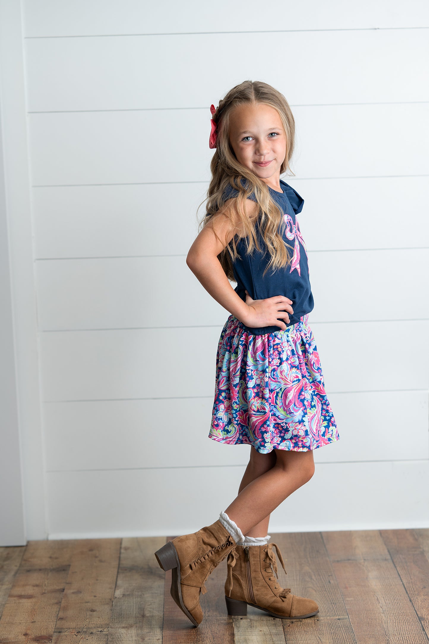 Navy Bow Skort Set