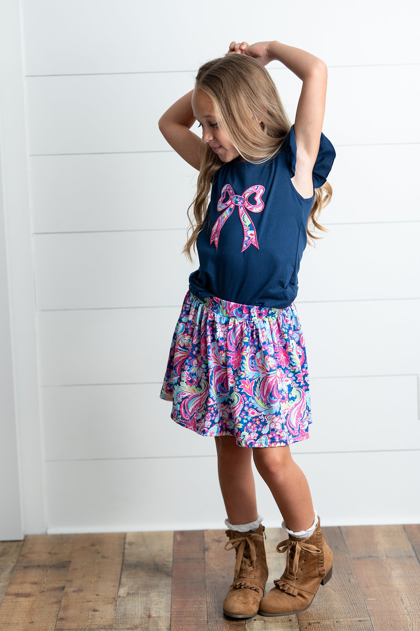 Navy Bow Skort Set