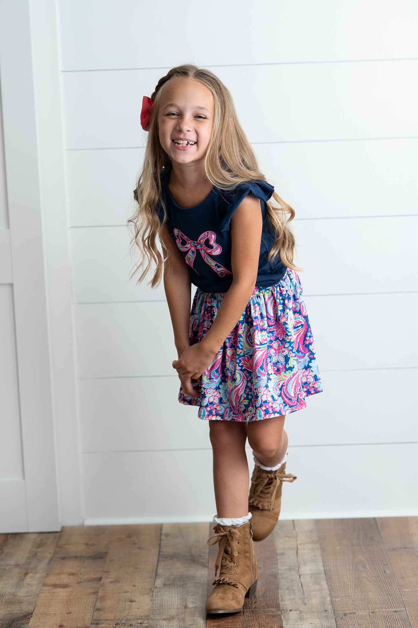 Navy Bow Skort Set