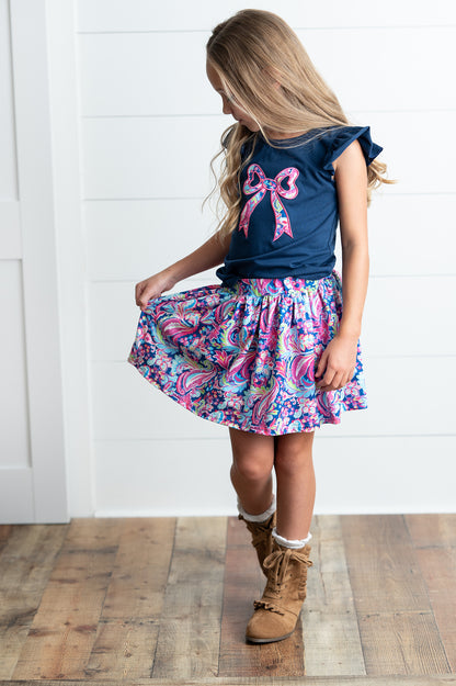 Navy Bow Skort Set