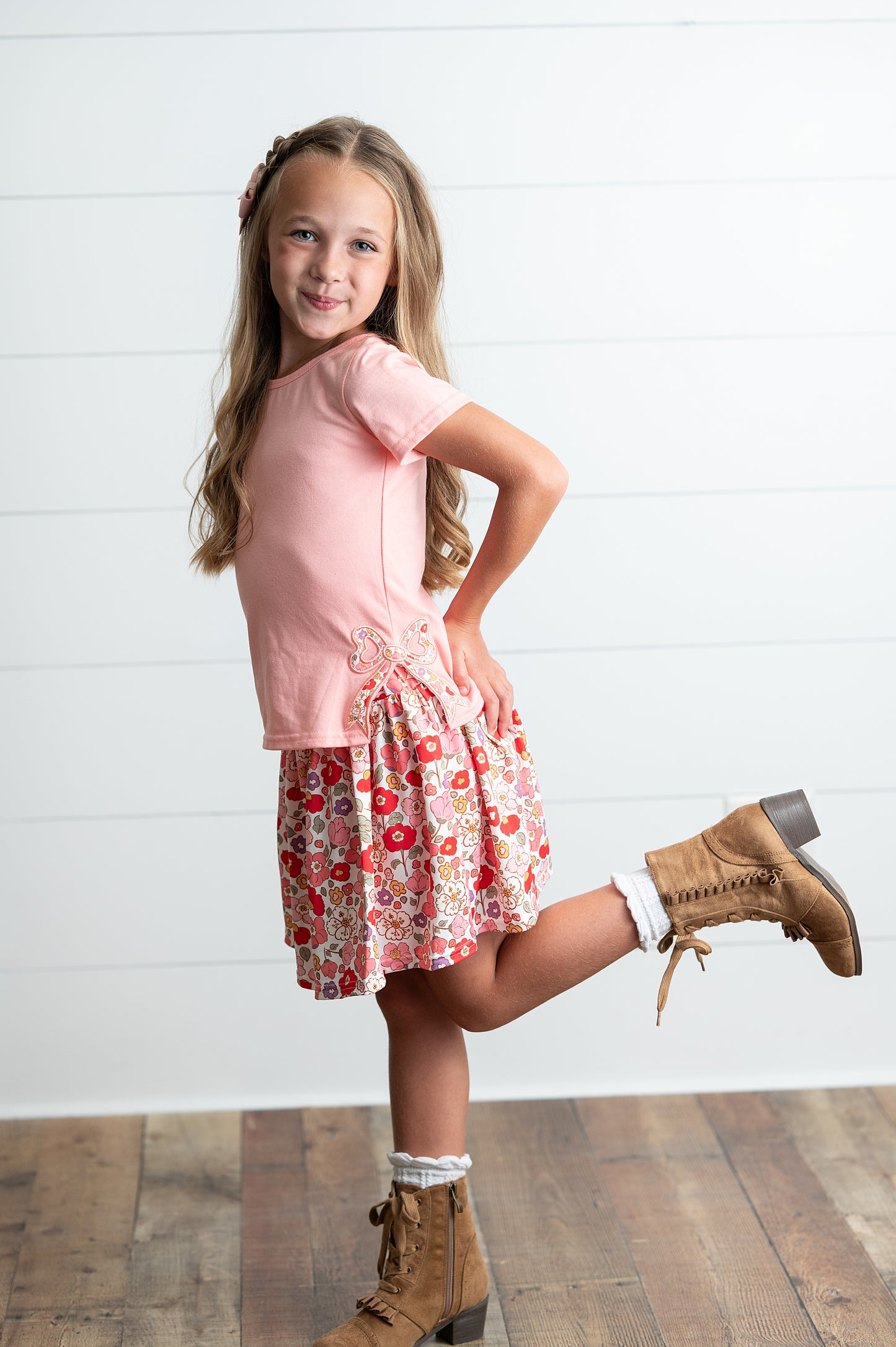 Peach Bow Skort Set