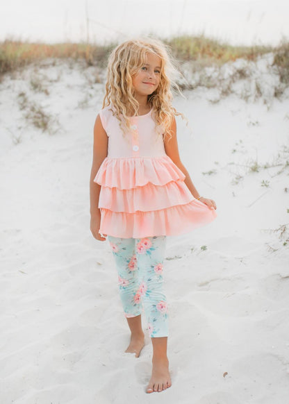 Peach Tiered Capri Set