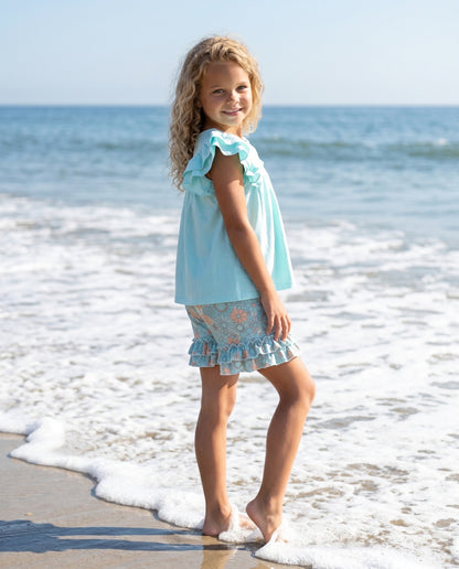 Sophia Lt. Teal Floral Short Set