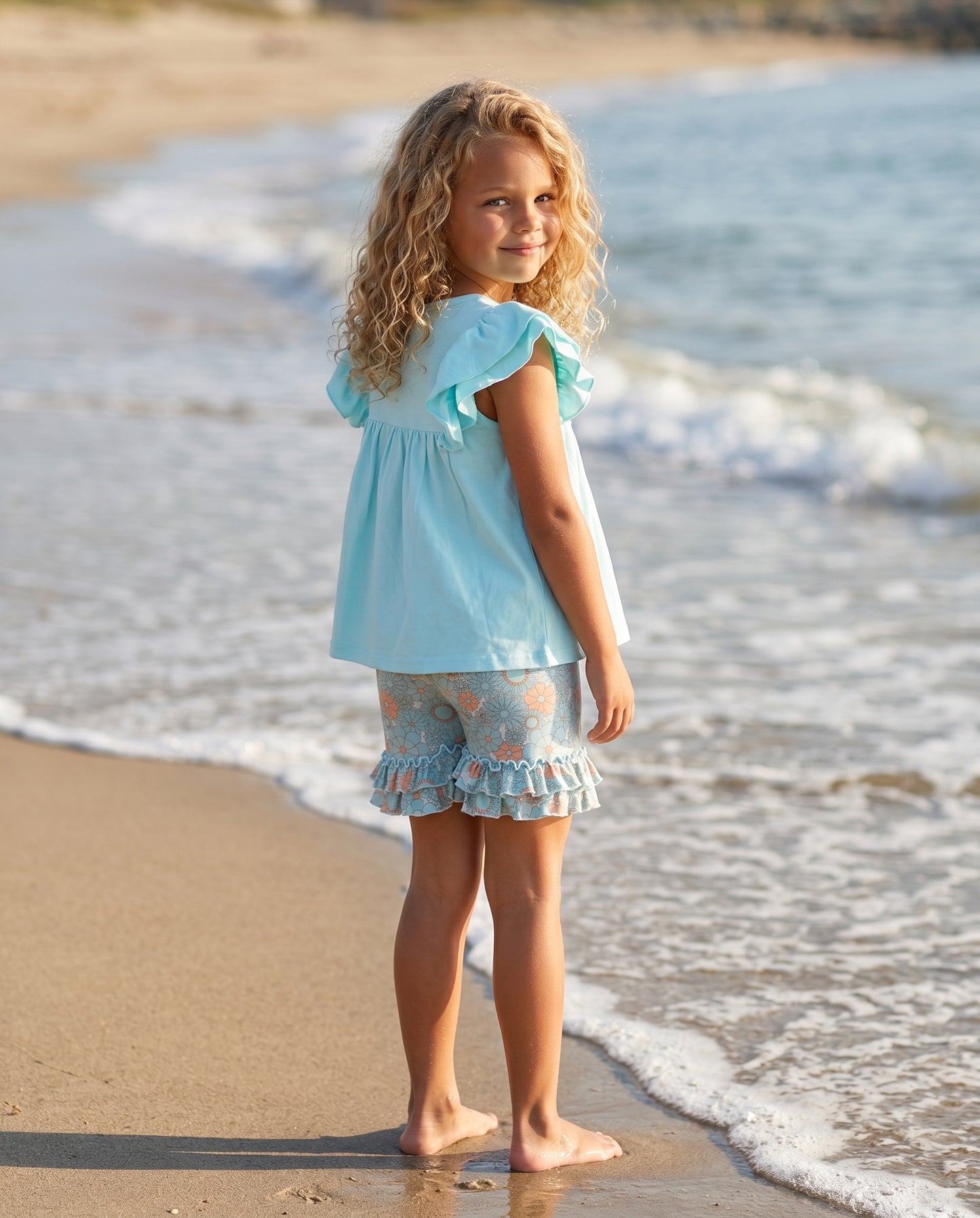 Sophia Lt. Teal Floral Short Set