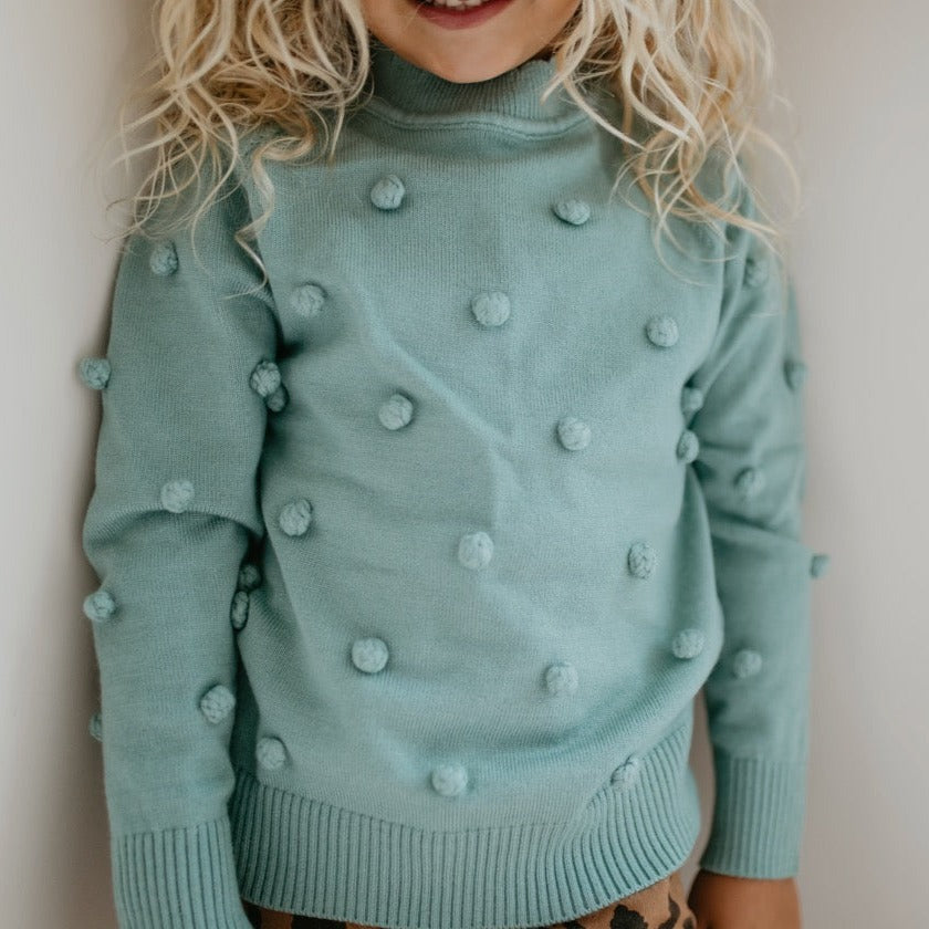 Teal Pom Sweater