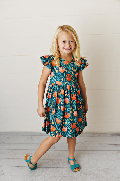 Teal Flutter Dress