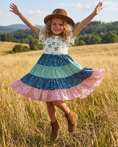Ava Blue Bow Twirl Dress