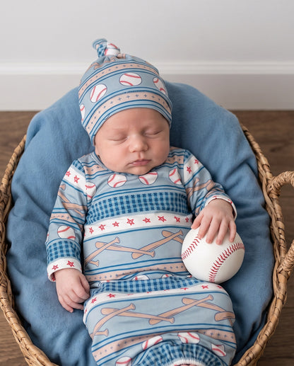 Baseball Blue Rows Baby Gown