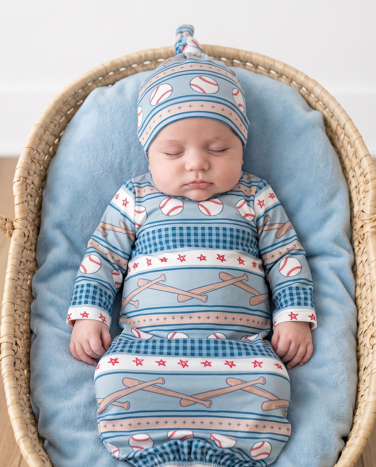 Baseball Blue Rows Baby Gown