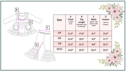 Beige Floral Bell Bottom Pant Set
