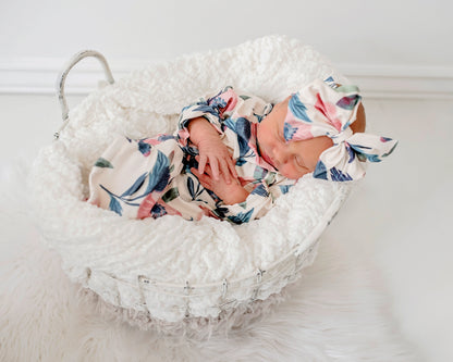 Pink Flowers Baby Gown and Bow Headband