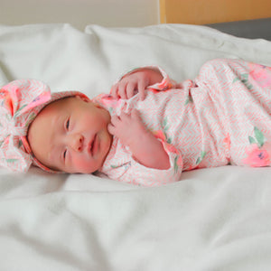 Peach Rose Baby Gown and Bow Headband