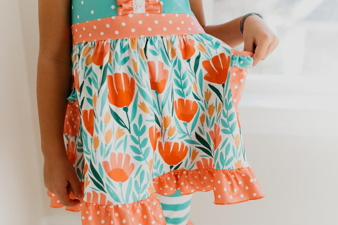 Coral Floral Capri Set