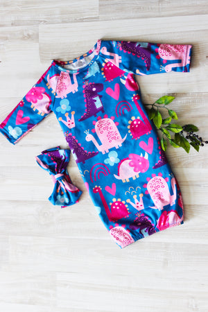 Girl Dino Baby Gown