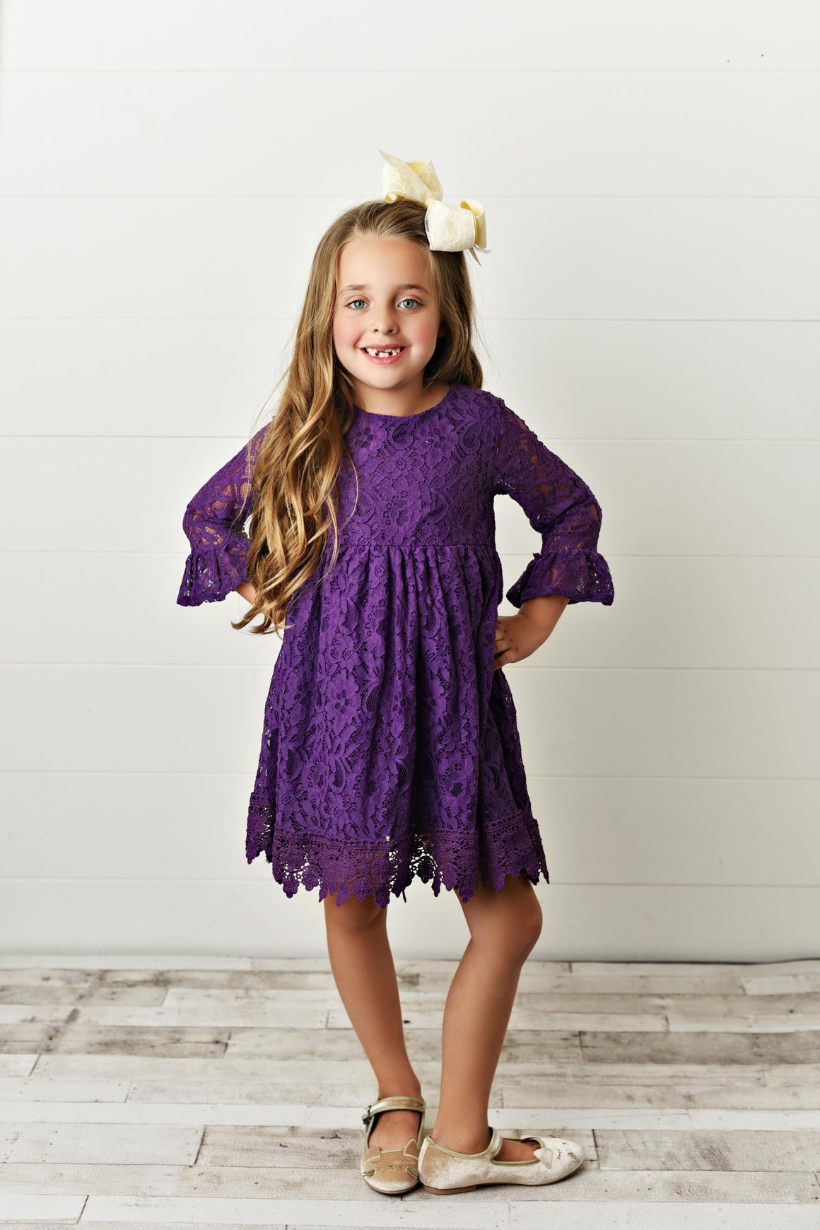 Purple Lace Knee Length Dress