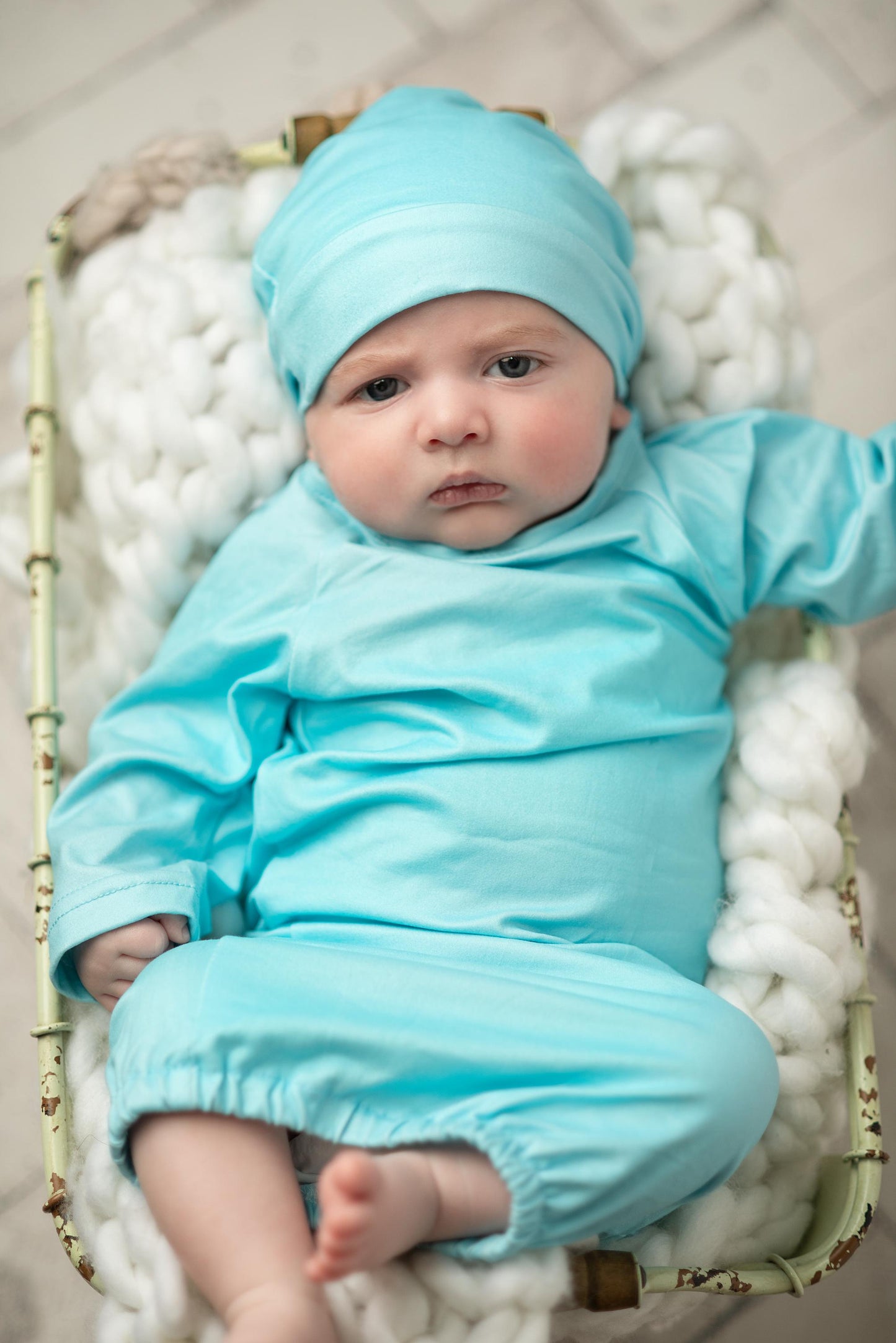 Teal Baby Gown and Hat